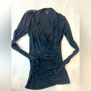 Ann Taylor Black Draped Long Sleeve Wrap Blouse